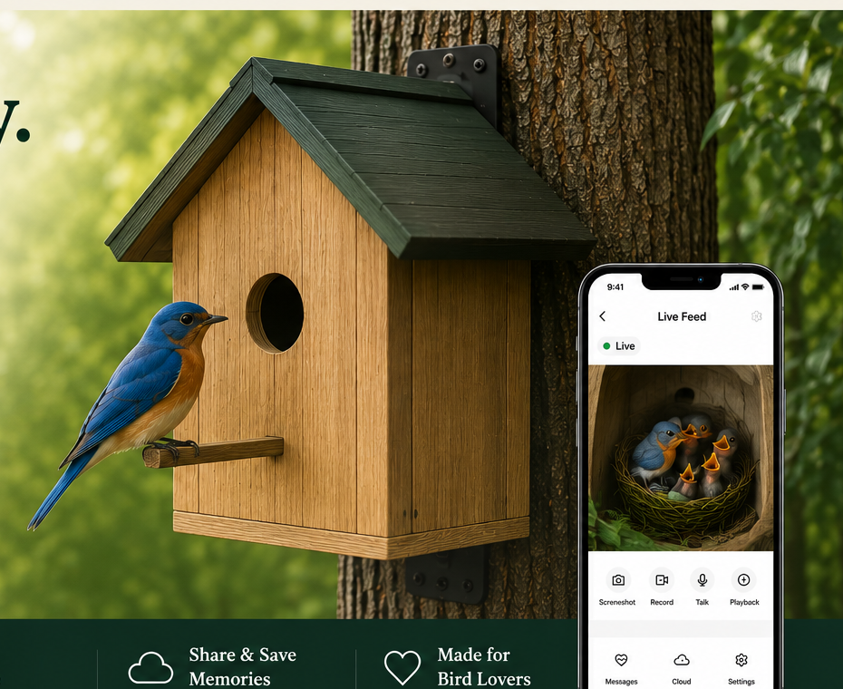 Wood camera-compatible bird house