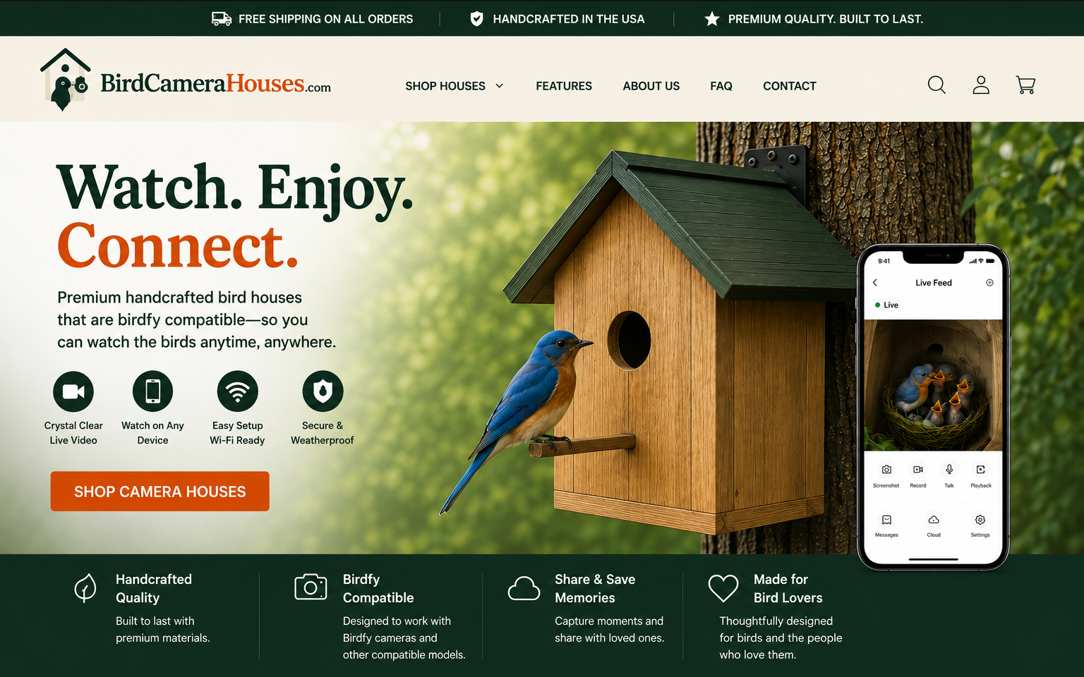 Bird Camera Houses handcrafted camera-compatible bird house homepage